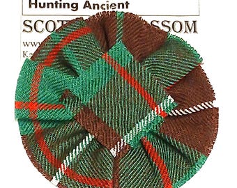 MacKinnon Hunting Ancient Tartan Rosette Wool Scottish Blossom Clan Badge Brooch