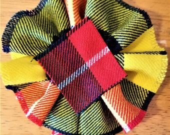 Buchanan Modern Tartan, Scottish Blossom, Wool Tartan Rosette to display pin, broach or family clan badge.