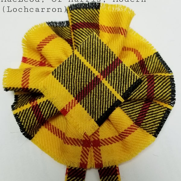 MacLeod of Lewis "MacLeod Dress" Tartan, Scottish Blossom, Wool Tartan Rosette to display pin, broach or family clan badge.