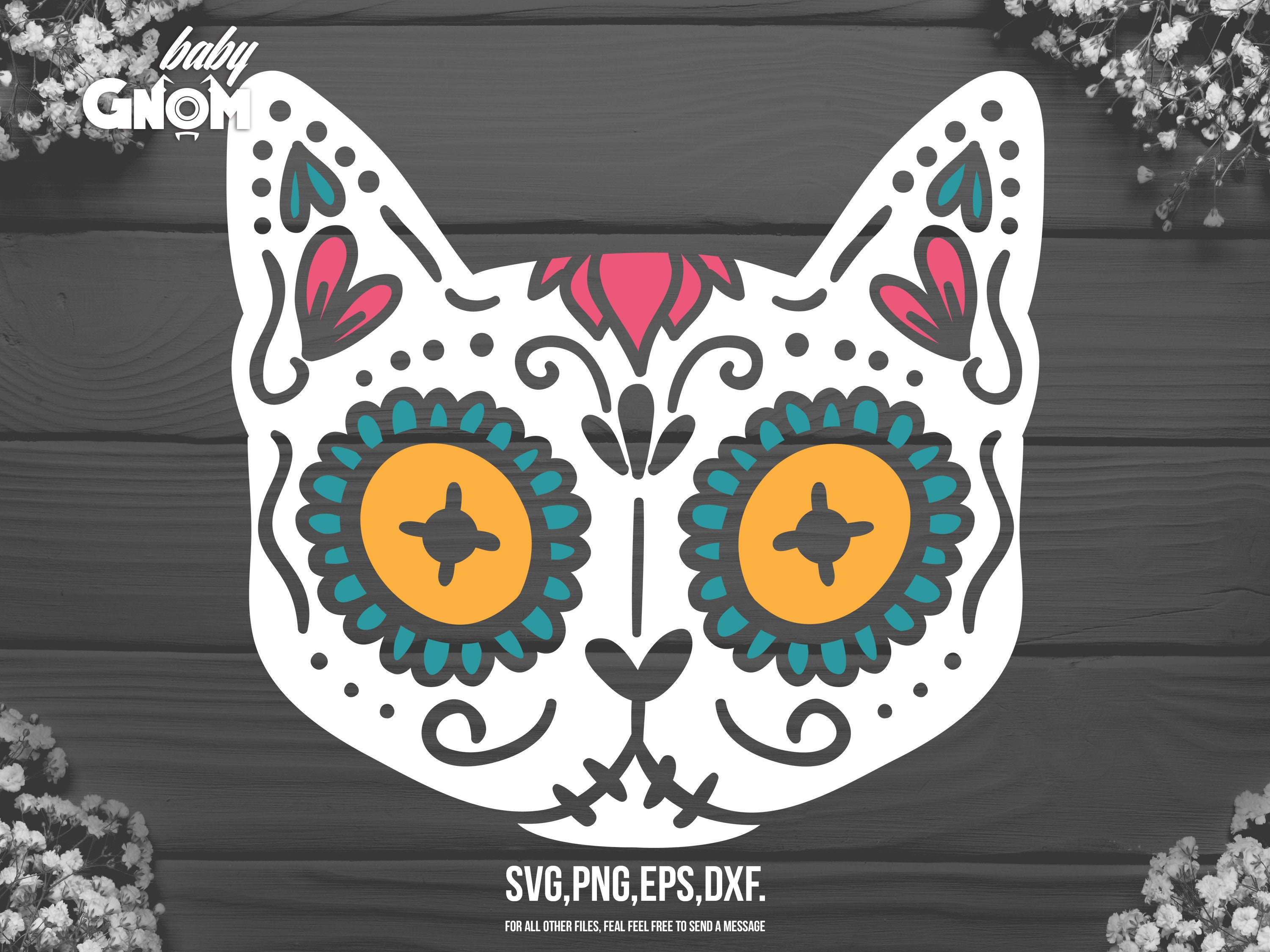 Cat Sugar Skull svg Sugar Skull svg Animal Sugar Skull cut | Etsy