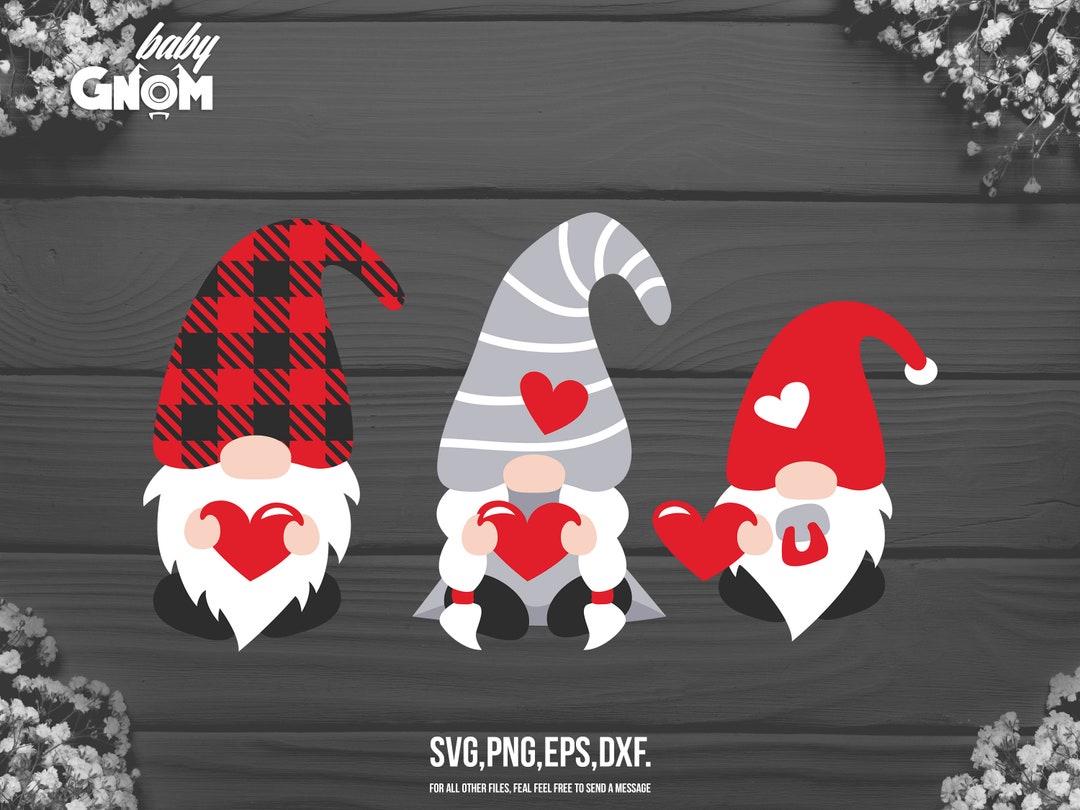 Gnome Family, Three Gnomes Holding Hearts Svg, Valentine's Day Svg ...