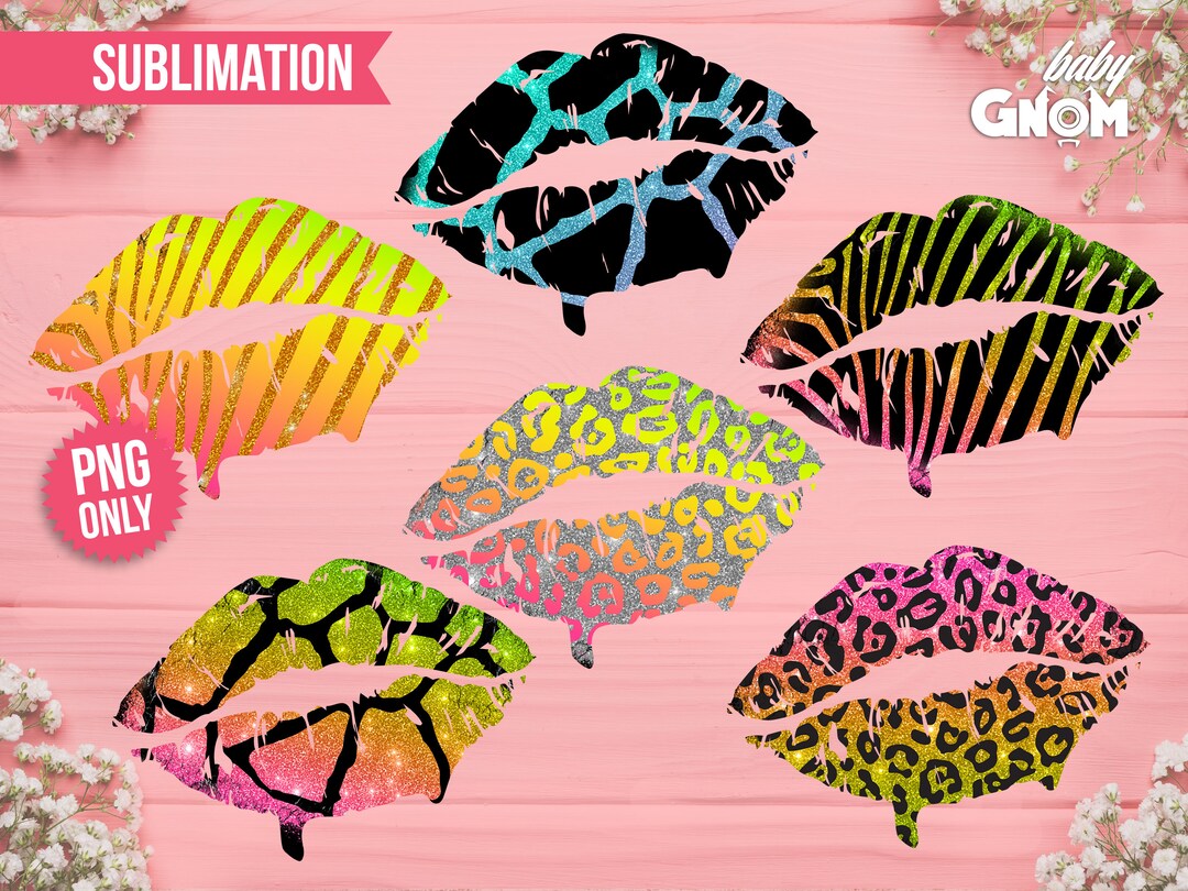 Colorful Animal Print Lips With Glitter Lips Sublimation Etsy