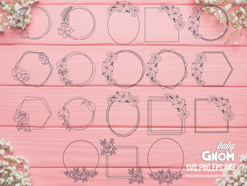 Flower Wreath svg Wreath SVG file Flower Monogram frame Round Frame svg Wreath cut file,Round name sign svg Flower Frames SVG BUNDLE