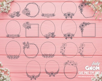 Flower Frames SVG BUNDLE, Wreath SVG file, Flower Wreath svg, Round Frame svg, Flower Monogram frame, Wreath cut file,Round name sign svg