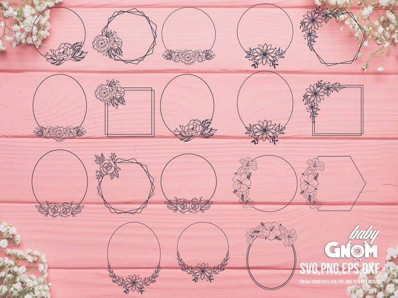 Flower Wreath svg Wreath SVG file Flower Monogram frame Round Frame svg Wreath cut file,Round name sign svg Flower Frames SVG BUNDLE