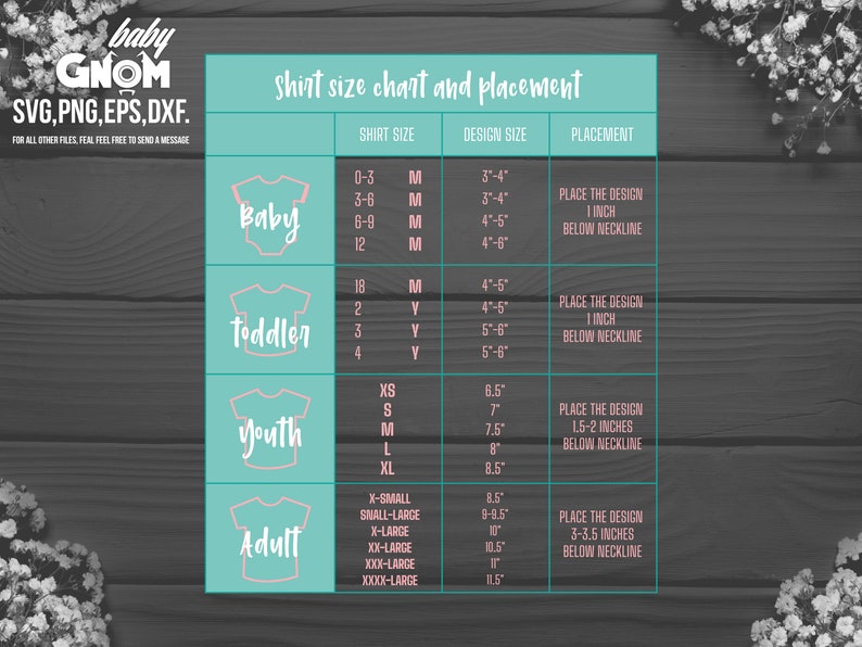 Download T-Shirt size chart and placement SVG T-Shirt size chart ...