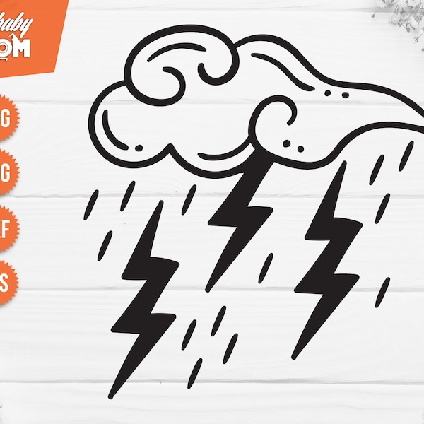 Raining Cloud With Lightning  SVG, Lightning Bolt Svg, Storm svg, Lightning Bolt Cloud, Lightning Svg, Clouds Svg, Rainy Cloud Svg.