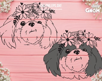 Shih Tzu Flower Crown SVG, Shih Tzu svg, Shih Tzu with flowers svg, Shih Tzu cut file, Shih Tzu Floral svg, Shihtzu svg, Flower Crown svg