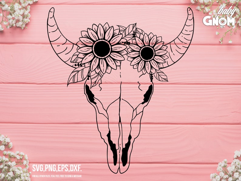 Download Cow Skull with Flowers SVG Cow Skull Sunflowers svg file Cow | Etsy