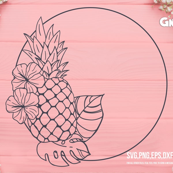 Pineapple SVG file, Pineapple Cut File, Pineapple Flowers SVG file,Flower Wreath svg, Tropical Round Frame svg, Pineapple floral Frame svg.