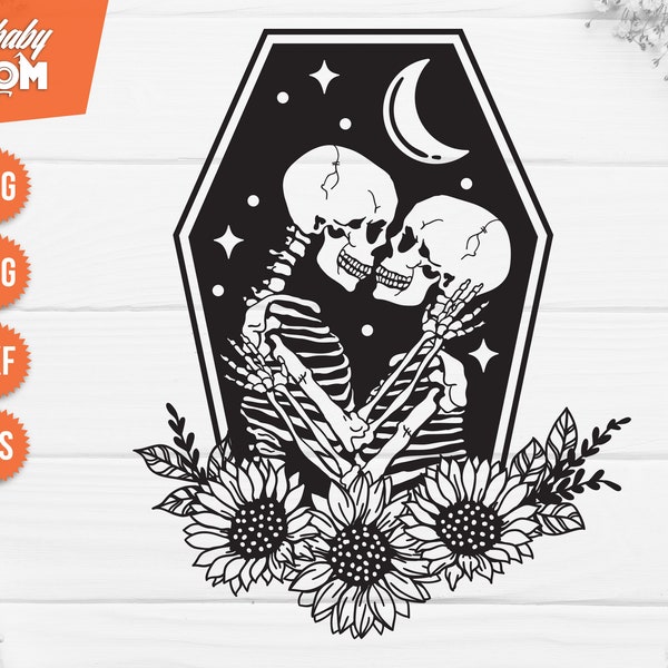 Skeleton Coffin svg,The Lovers SVG, The Lovers tarot card svg, Skeleton lovers svg, Valentine skeletons svg, floral skeletons svg...