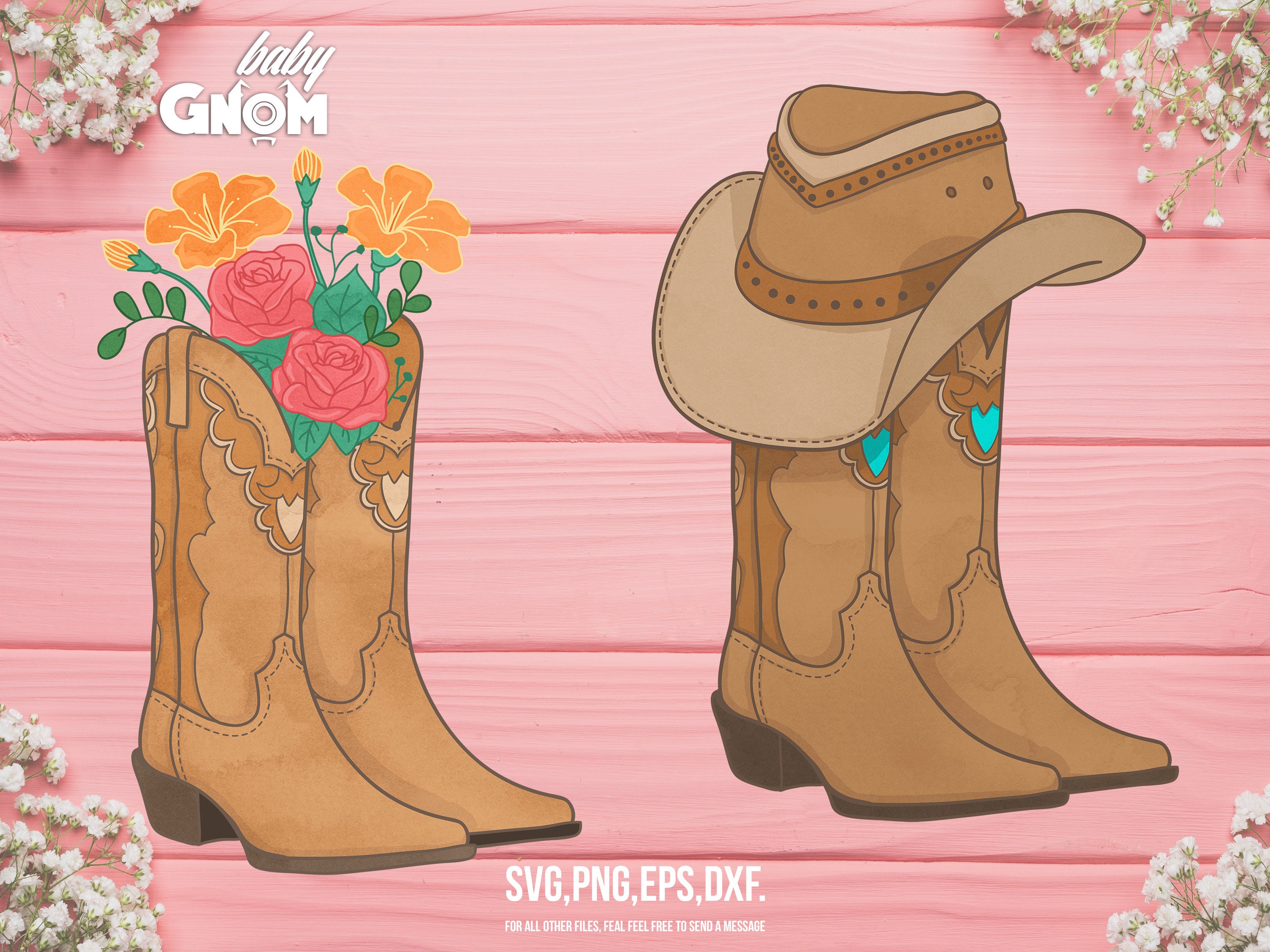 Cowboy Boots and Hat PNG File, Cowboy Boots With Flowers PNG Cowboy Boots and Hat PNG File, Cowboy Boots With Flowers PNG