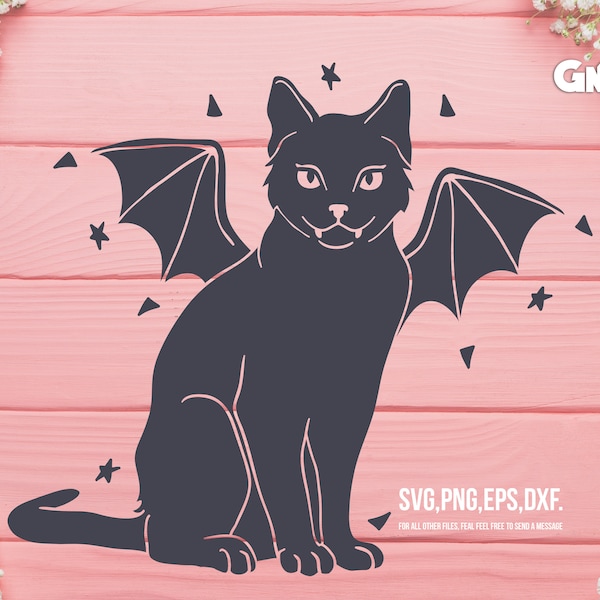 Bat Cat SVG, Black Cat clip art, Cat with Bat wings svg, Halloween cat svg, Kitten with Bat Wings, vampire svg,vampire cat svg,vampire fangs
