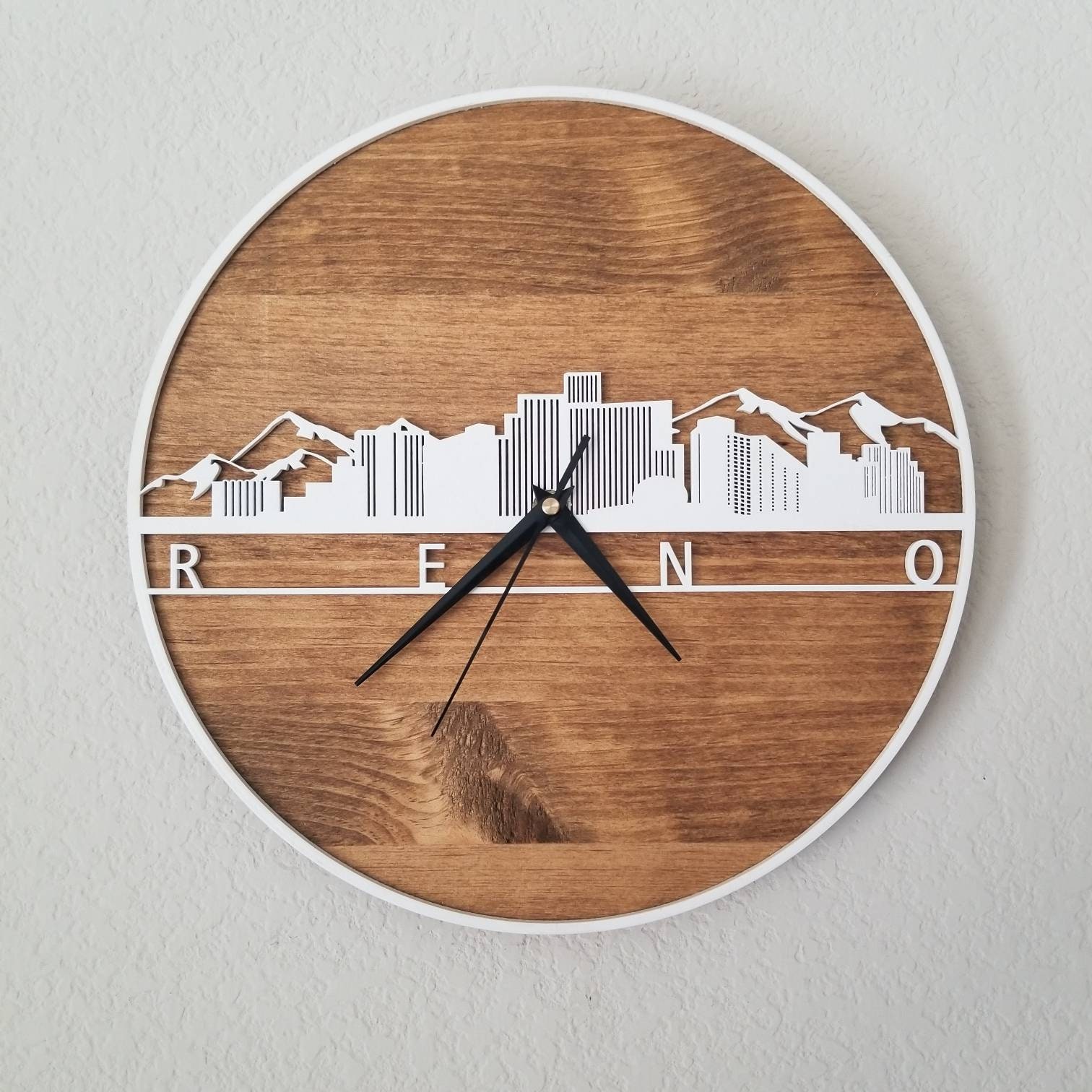 Reno Skyline Wooden Wall Clock NV Clock Wall Decor Etsy