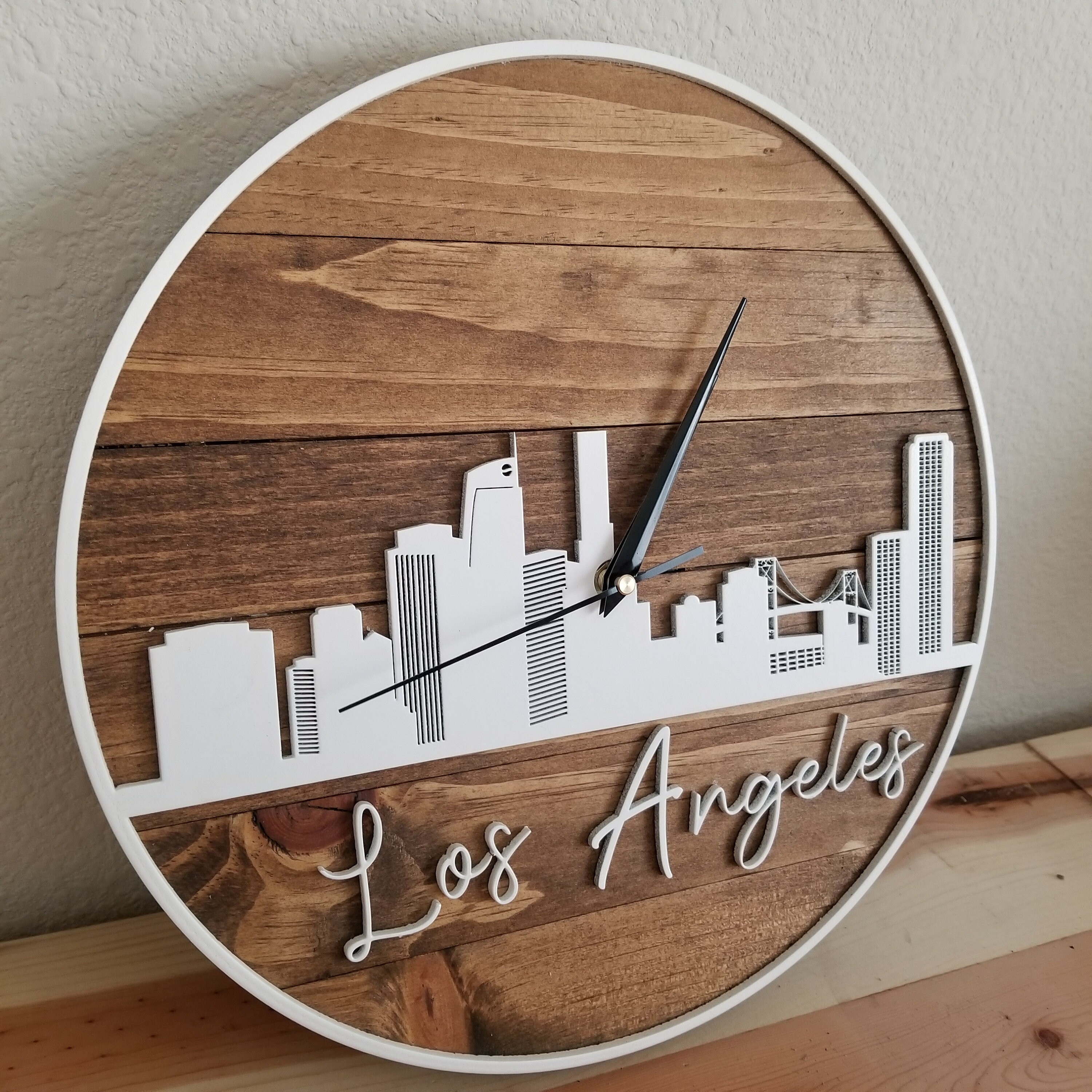 Wood Los Angeles Skyline Wall Clock LA Clock Wall Decor Etsy