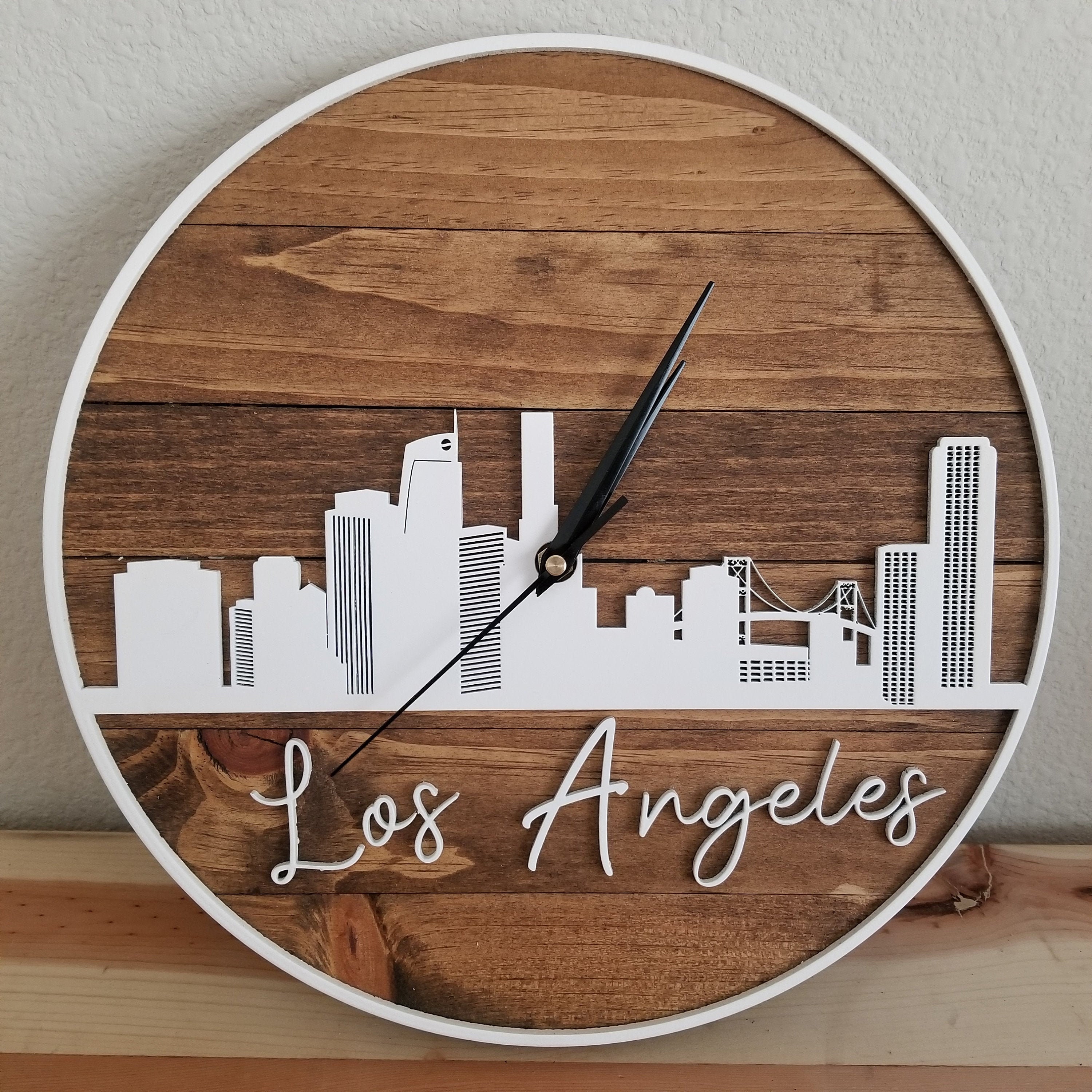 Wood Los Angeles Skyline Wall Clock LA Clock Wall Decor Etsy