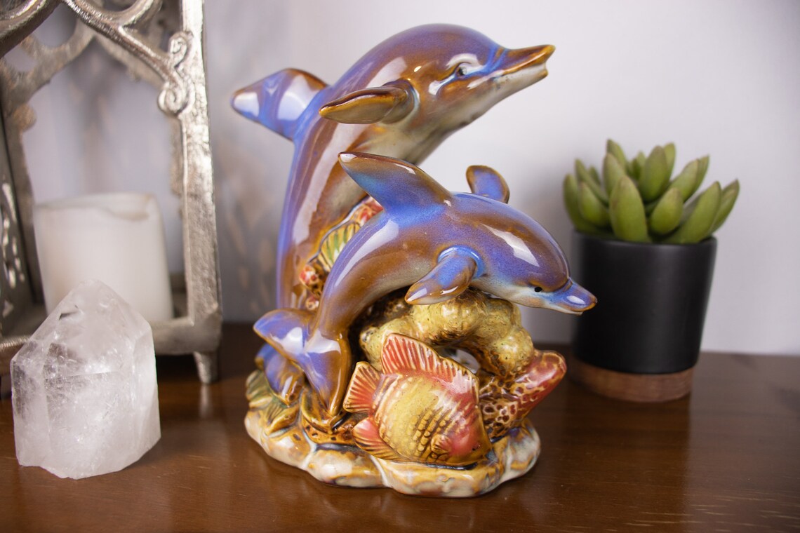 Handmade Vintage Ceramic Dolphin Statue Shelf Decor Boho Etsy