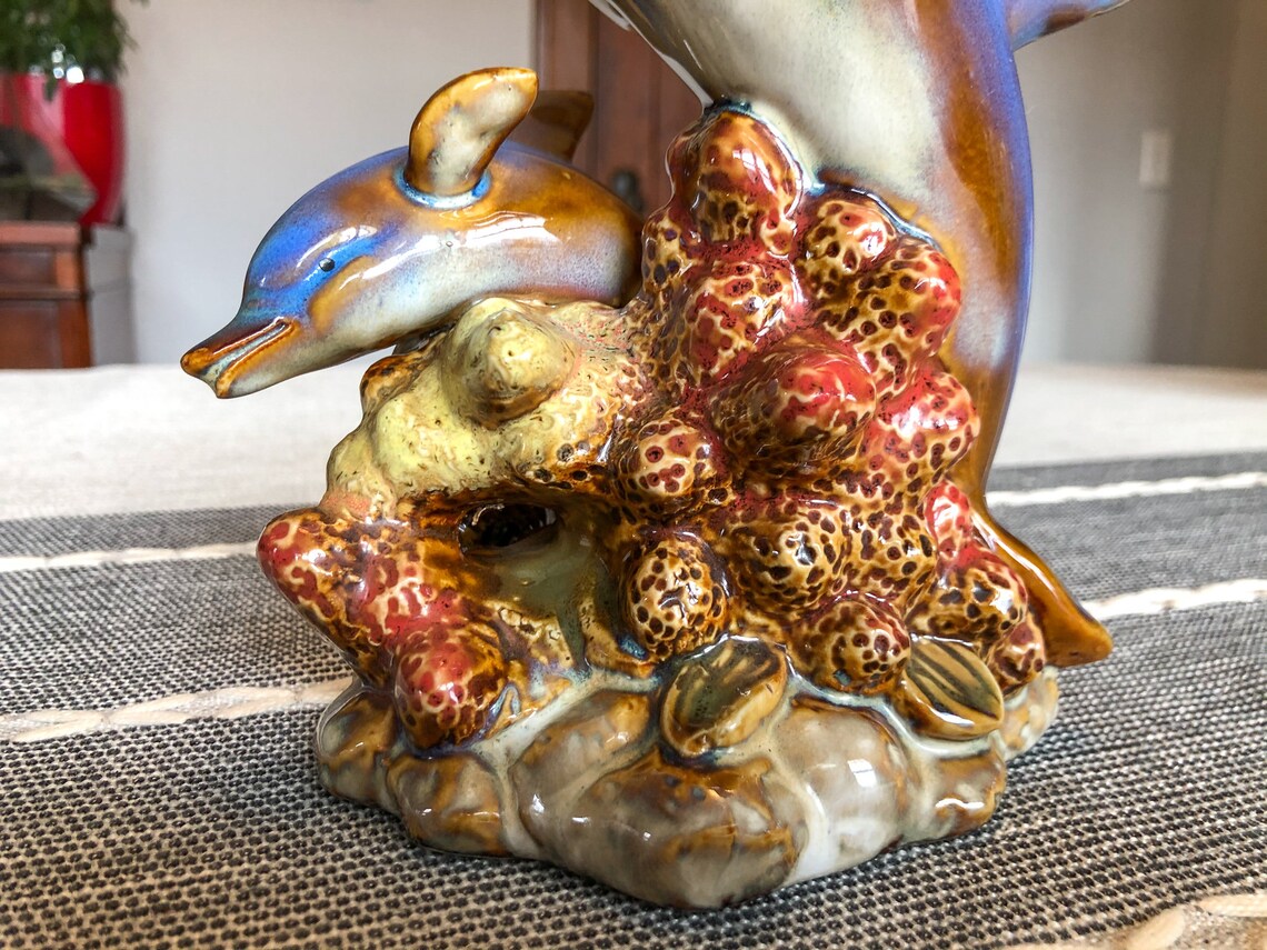 Handmade Vintage Ceramic Dolphin Statue Shelf Decor Boho Etsy