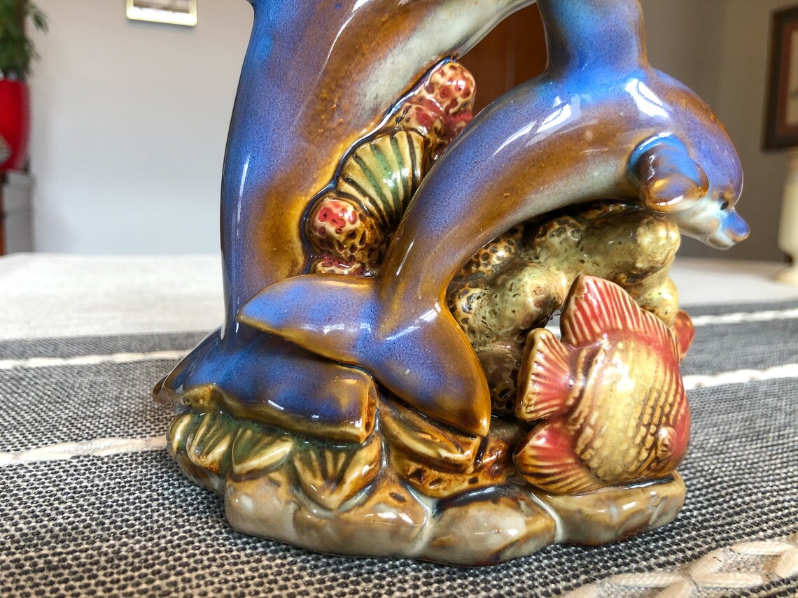 Handmade Vintage Ceramic Dolphin Statue Shelf Decor Boho Etsy