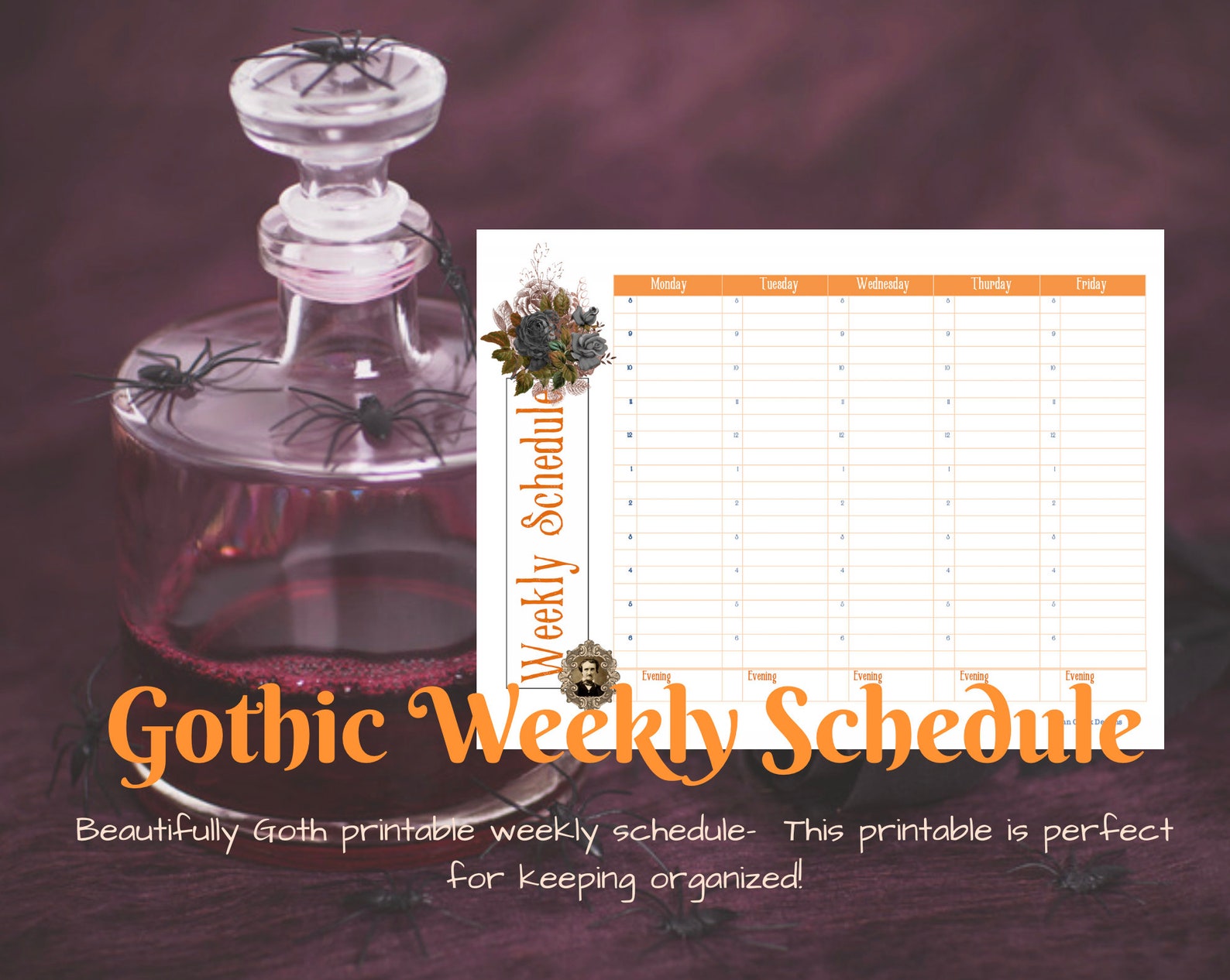 gothic-weekly-schedule-weekly-schedule-gothic-planner-etsy