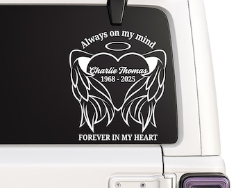 Memorial Angel Wings Car Decal | Custom Name, Dates | Oracal Vinyl Tribute