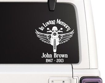 Custom Memorial Motorcycle Decal | Personalized In Loving Memory Vinyl Sticker with Angel Wings