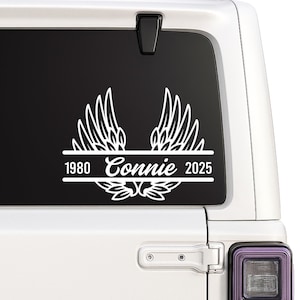 Personalisierter Engelsflügel Name Aufkleber | Memorial Vinyl Sticker für Memory Boxes, Autos