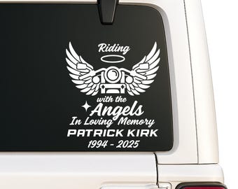 Alas de motocicleta conmemorativas / Calcomanía de vinilo para automóvil / Diseño "Montando con ángeles"