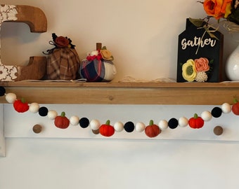 Filz Herbst Kürbis Girlande, Herbst Halloween Thanksgiving Herbst Dekor, Kürbis Girlande, Filzkugel Girlande, Herbst Mantel Dekor, 100% Wolle