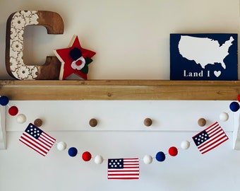 4th of July Felt Garland, USA Flag Felt Garland, American Flag Felt Garland, Red White Blue Garland, July 4th Garland, Patriotic USA Garland