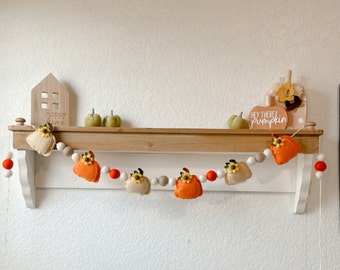 Pumpkin Garland, Fall Garland, Fall Decoration, Hand Stitched Orange-Cream Pumpkin, Felt Pumpkin Garland, Autumn Halloween Thanksgiving