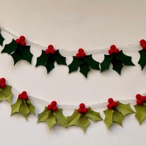 Felt Holly Leaf Garland I Christmas Garland I Christmas Decor I Mantle Decor I Holly and Berry Decor I Felt Garland