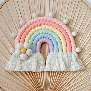 Macrame Rainbow wall hanging, Nursery wall hanging, Rainbow Baby Gift, Wall Hanging Girls Room, Pastel Ranibow Hanging, Daisy Rainbow