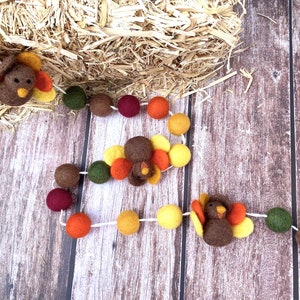 Turkey Felt Ball Garland, Thanksgiving Garland, Fall Garland, Thanksgiving Fall Autumn Decor, Felt Turkey, Mantle Decor, Tier Tray Decor