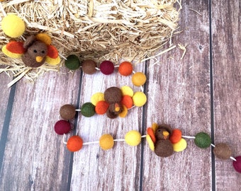 Turkey Felt Ball Garland: Handmade Thanksgiving Fall Decor