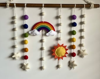 Felt Rainbow wall hanging, Rainbow and Sun, Newborn Baby Shower Gift, Playroom Décor, Kids Room Décor, Felt Star Nursery Decor