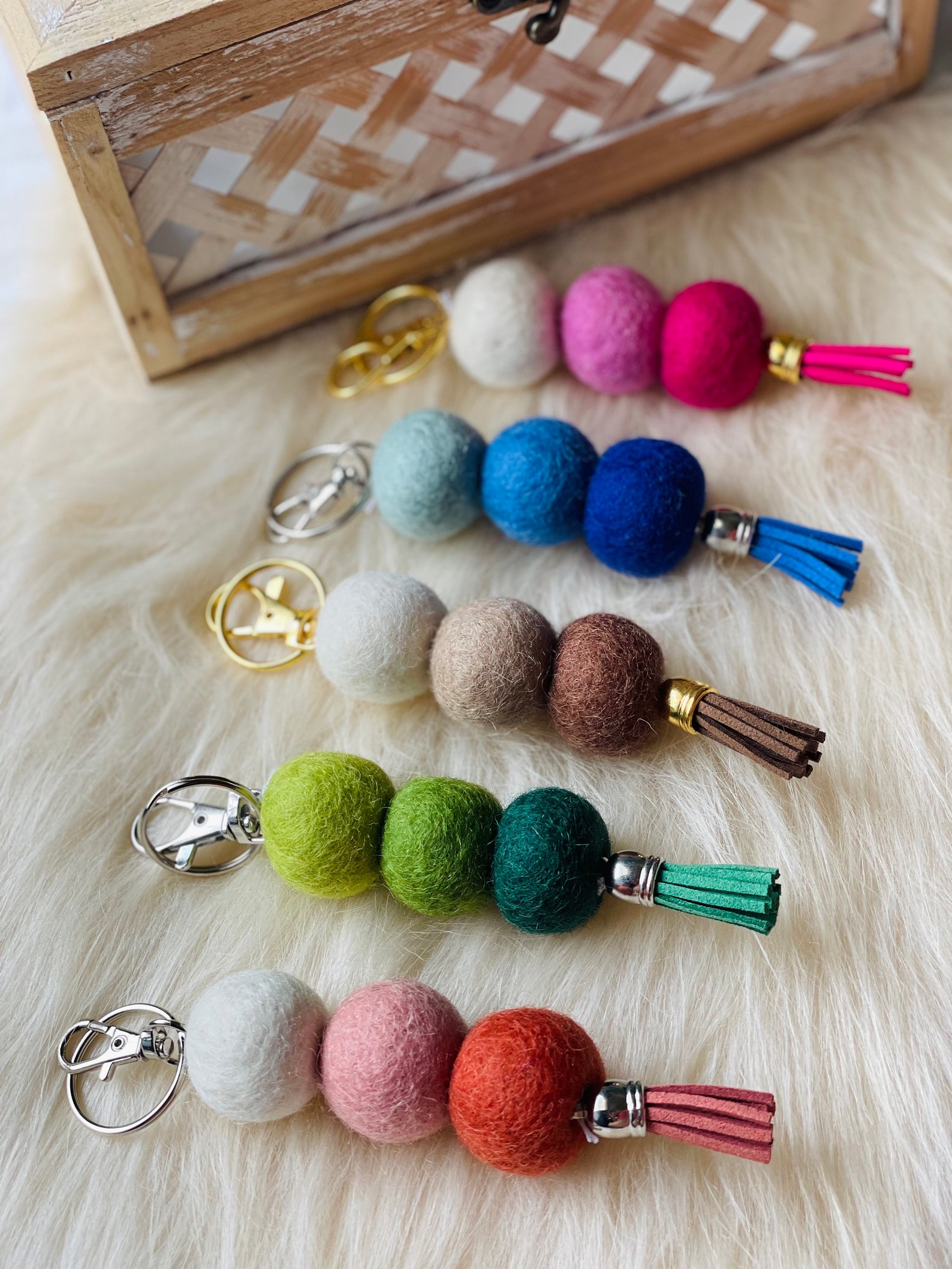 Pom Pom Keyring Felt Ball Keychain Felt Ball Keyring Sweet Etsy