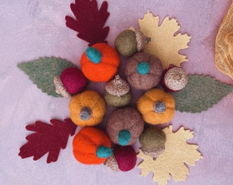 Fall Decoration Set, Pumpkin Sets, Autumn Leaf, Fall Leaf, Felt Pumpkin, Felt Acorns, Thanksgiving Halloween Farmhouse Tier Tray Decor Set