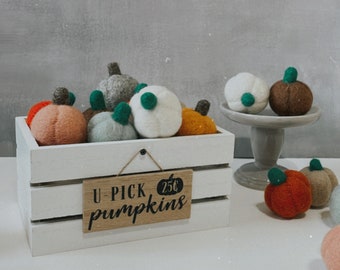 Felt Pumpkins, Fall Decor, 100% Wool, Thanksgiving, Set of 3 or 6 or 9 or 12