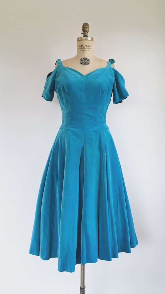 Blue Princess Velvet Dress 1950s