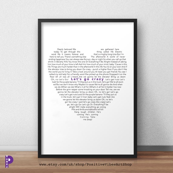 Let S Go Crazy Prince Rogers Nelson Lyrics Wall Art Etsy