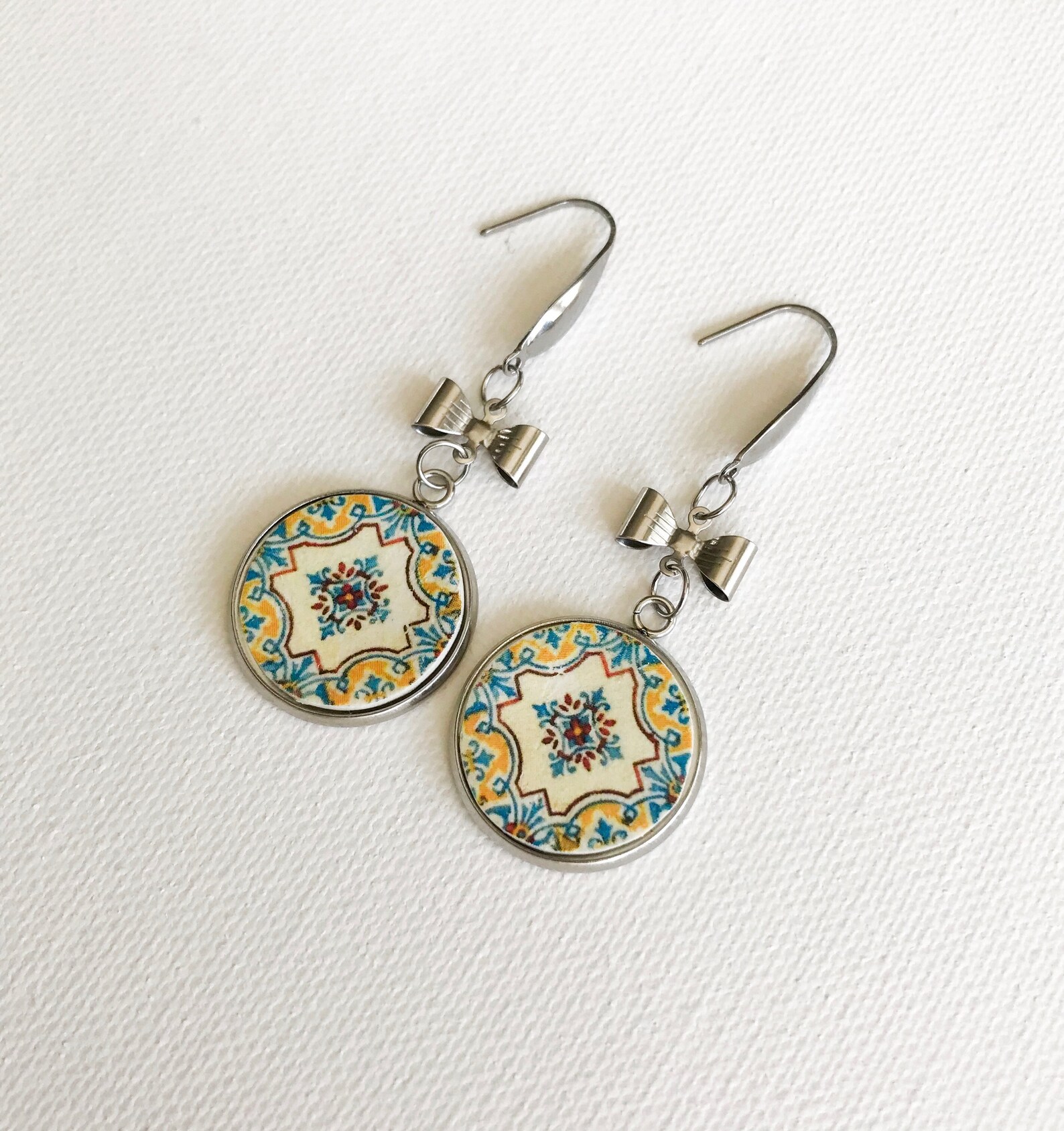 Portuguese Tiles Earrings Hypo Allergenic 316l Stainless Etsy