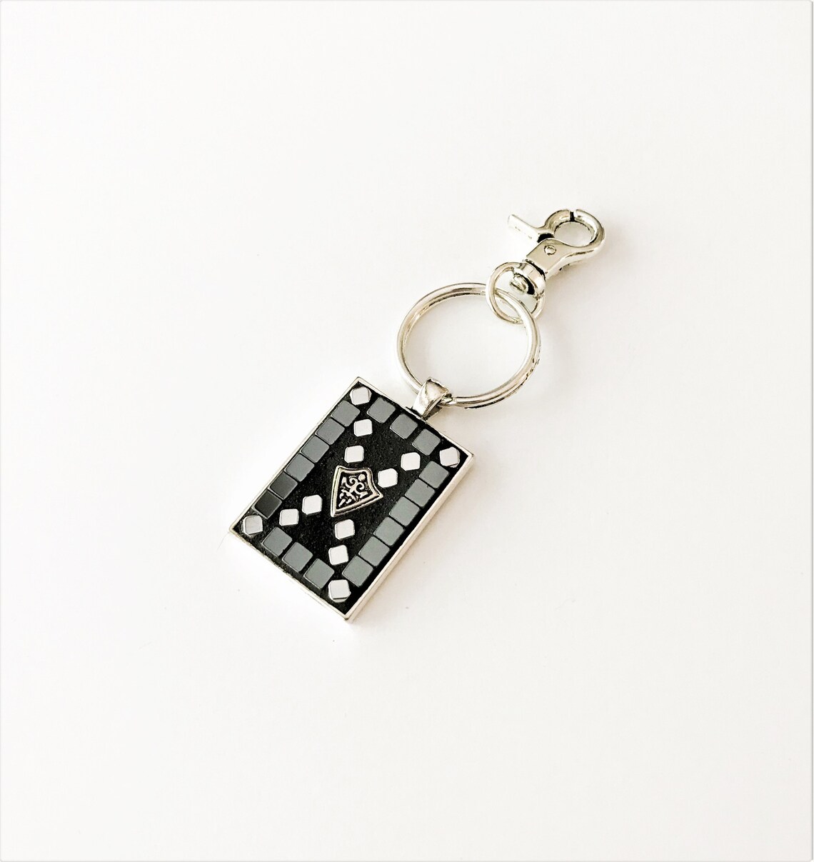 MENS KEYCHAIN with Hematite Stone Cool Keychains Silver Key Etsy