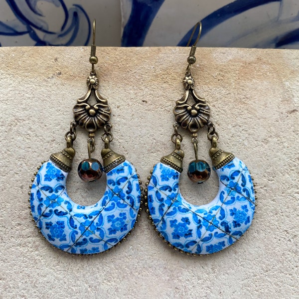 Chandelier Earrings with Portuguese Tiles Replica, Blue and White Tile Earrings, Portuguese Earrings, Trending Now