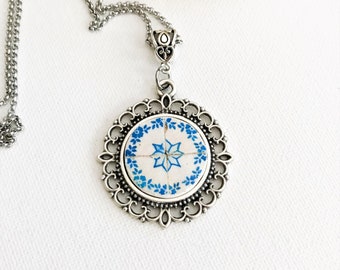 VICTORIAN STYLE NECKLACES With Portuguese Tiles, Blue and White Tile Necklace, Portuguese Necklace