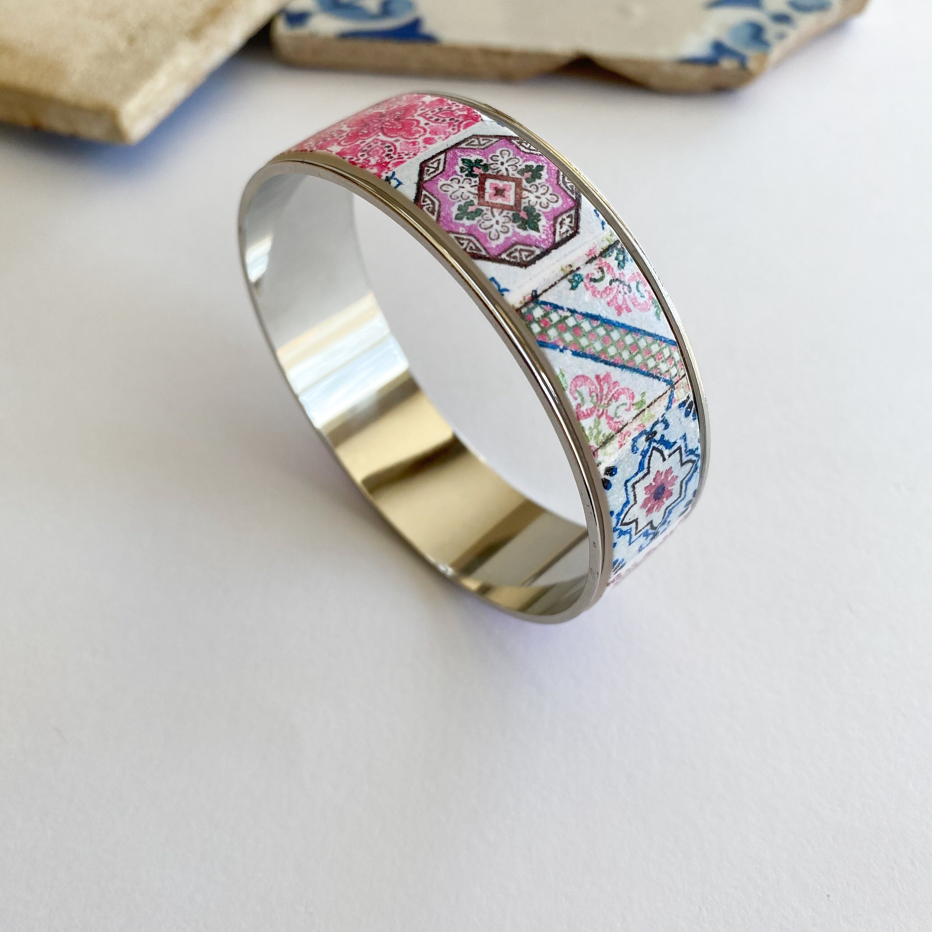 Portuguese Bracelet Wide Bangle Bracelet with Pink Portuguese Etsy