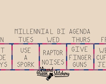 Millennial Bi Agenda Cross Stitch Pattern – Pride LGBTQIA+ Chart (PDF Download)