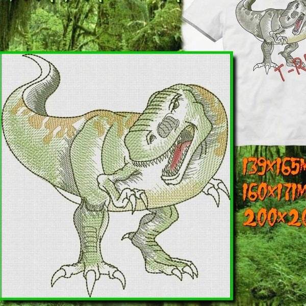 T-Rex Dinosaur Machine Embroidery Design. 3 Sizes To Download. Cute Dino. Fit hoop 5.5x7" (140x180mm) and larger. Tshirt Sweatshirt Blanket