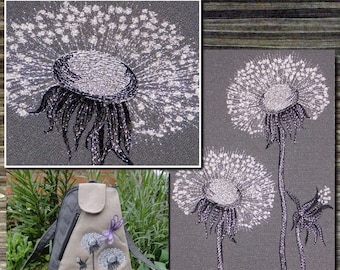 Dandelion Flower Machine Embroidery Design Set of 3 Designs Fit small hoops Pretty Field Flowers Fluffy Dandelion Clothes Pillow Napkin