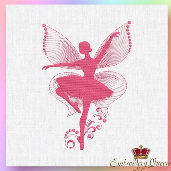 Ballerina Machine Embroidery Design 3 Sizes to Download Ballet Dancer Girl Fairy Ballerina Silhouette Cute Dance